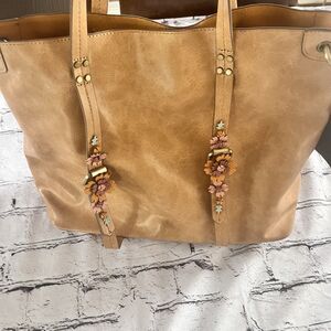 NWT Elle Jae Gypset Painted Desert Satchel Purse Embroidered Brown Vegan Leather